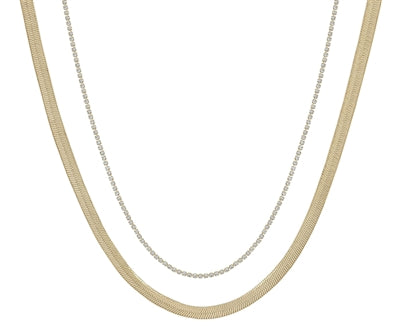 The Gold Crystal and Snake Chain Double Layer Necklace