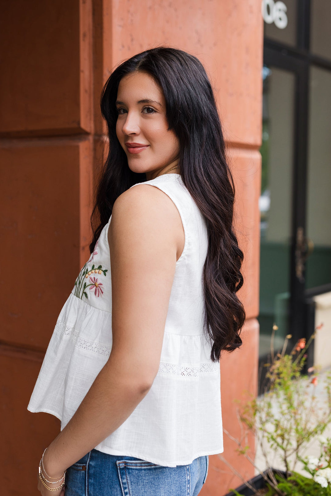 The Sweet Summertime White Embroidered Tie Front Top