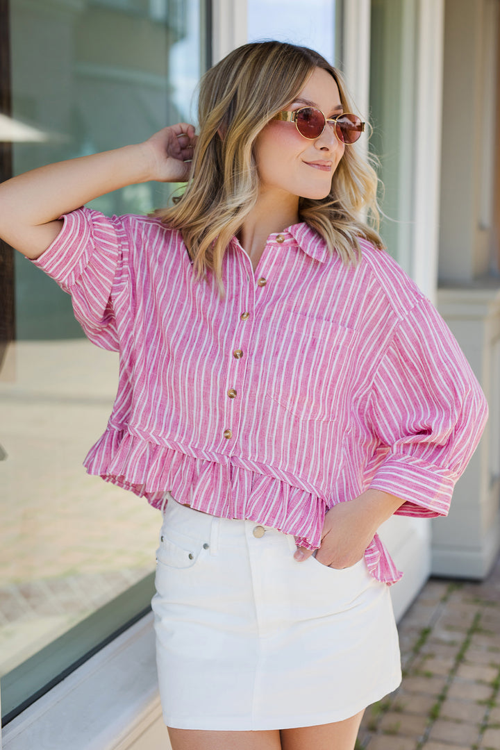 The San Clemente Striped Ruffle Hem Top