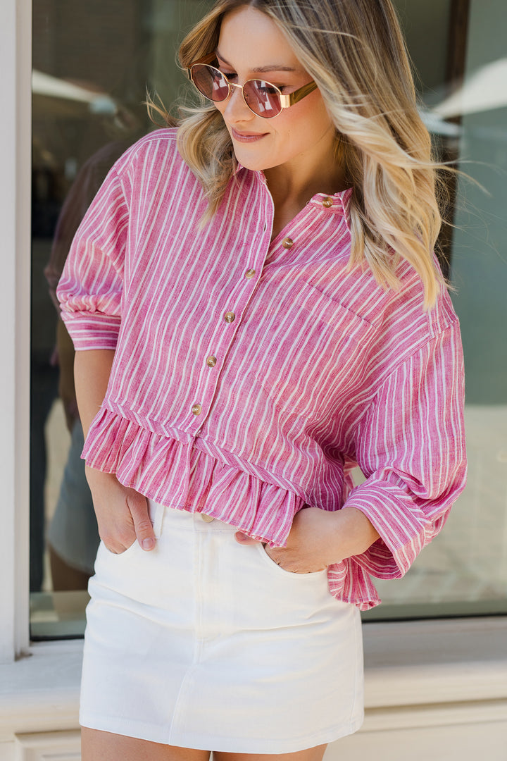The San Clemente Striped Ruffle Hem Top