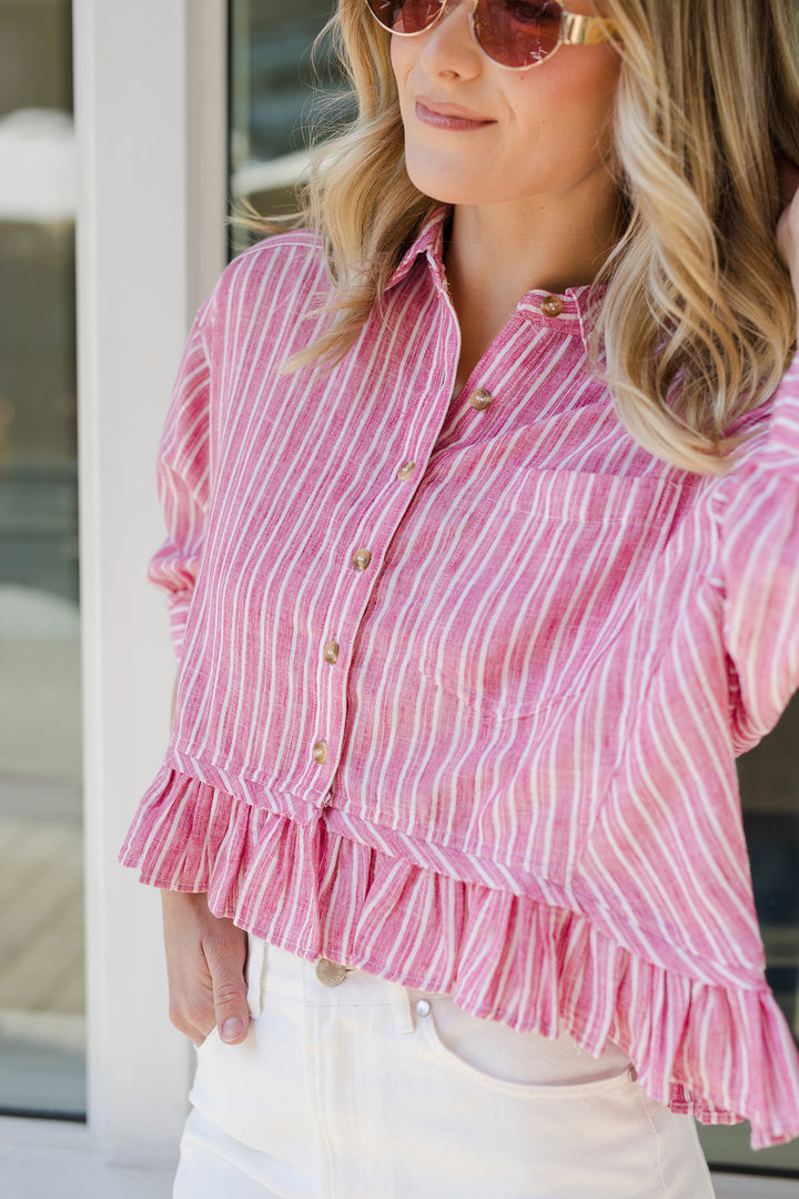 The San Clemente Striped Ruffle Hem Top