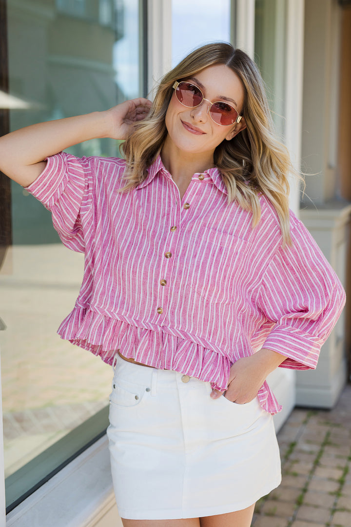 The San Clemente Striped Ruffle Hem Top
