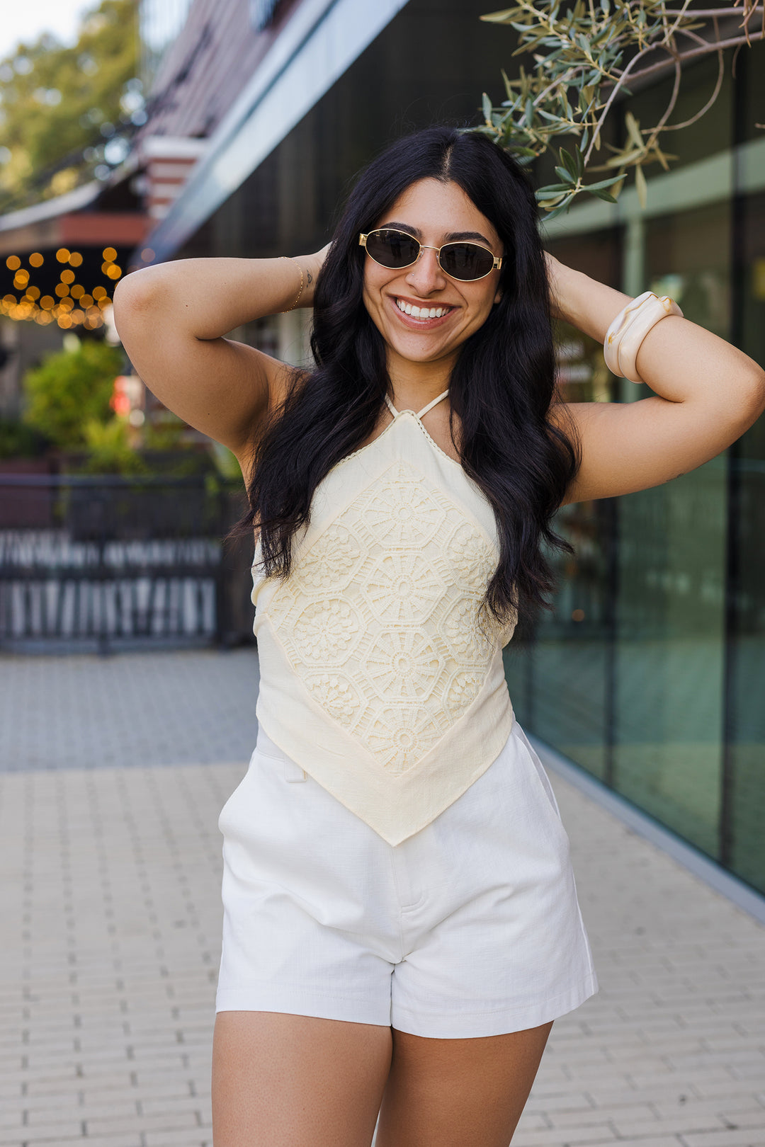 The Festival Crochet Medallion Pointed Hem Halter Top