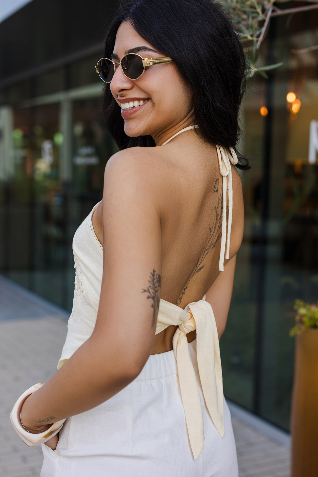 The Festival Crochet Medallion Pointed Hem Halter Top