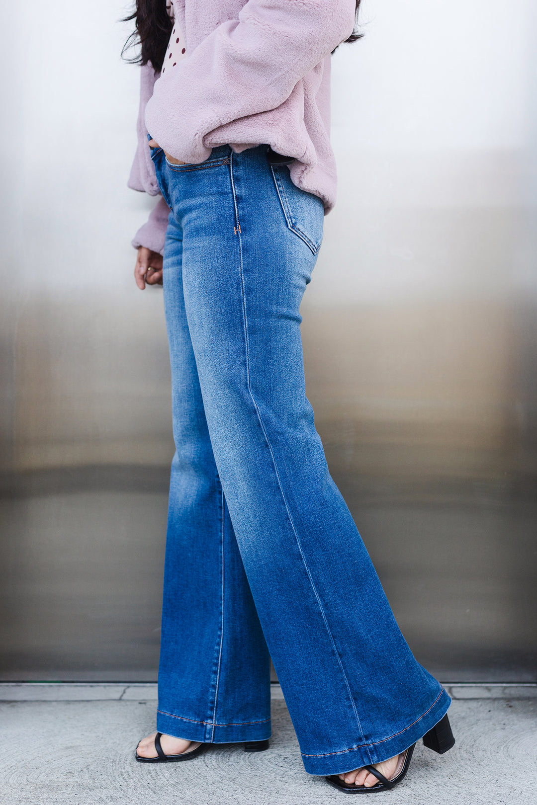 The Rowan Medium Dark Stretch Low Rise Comfort Flare Jeans by Hidden