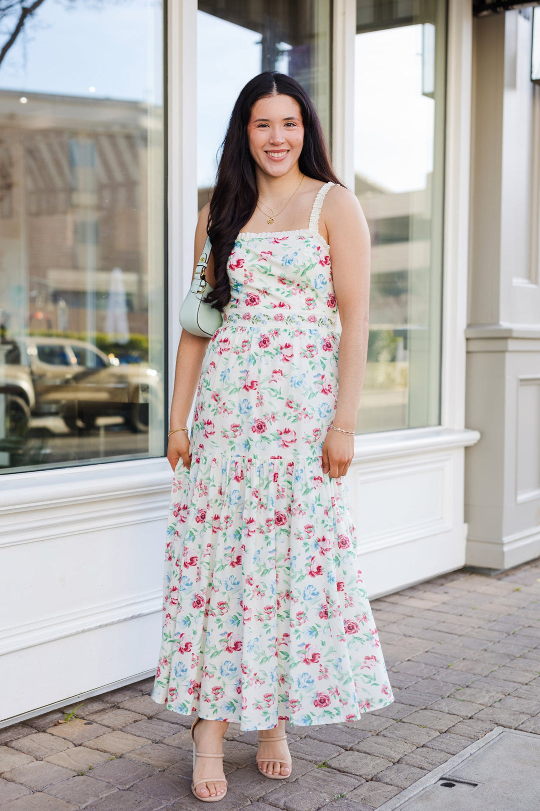 The Garden Glow Ruched Strap Midi Dress