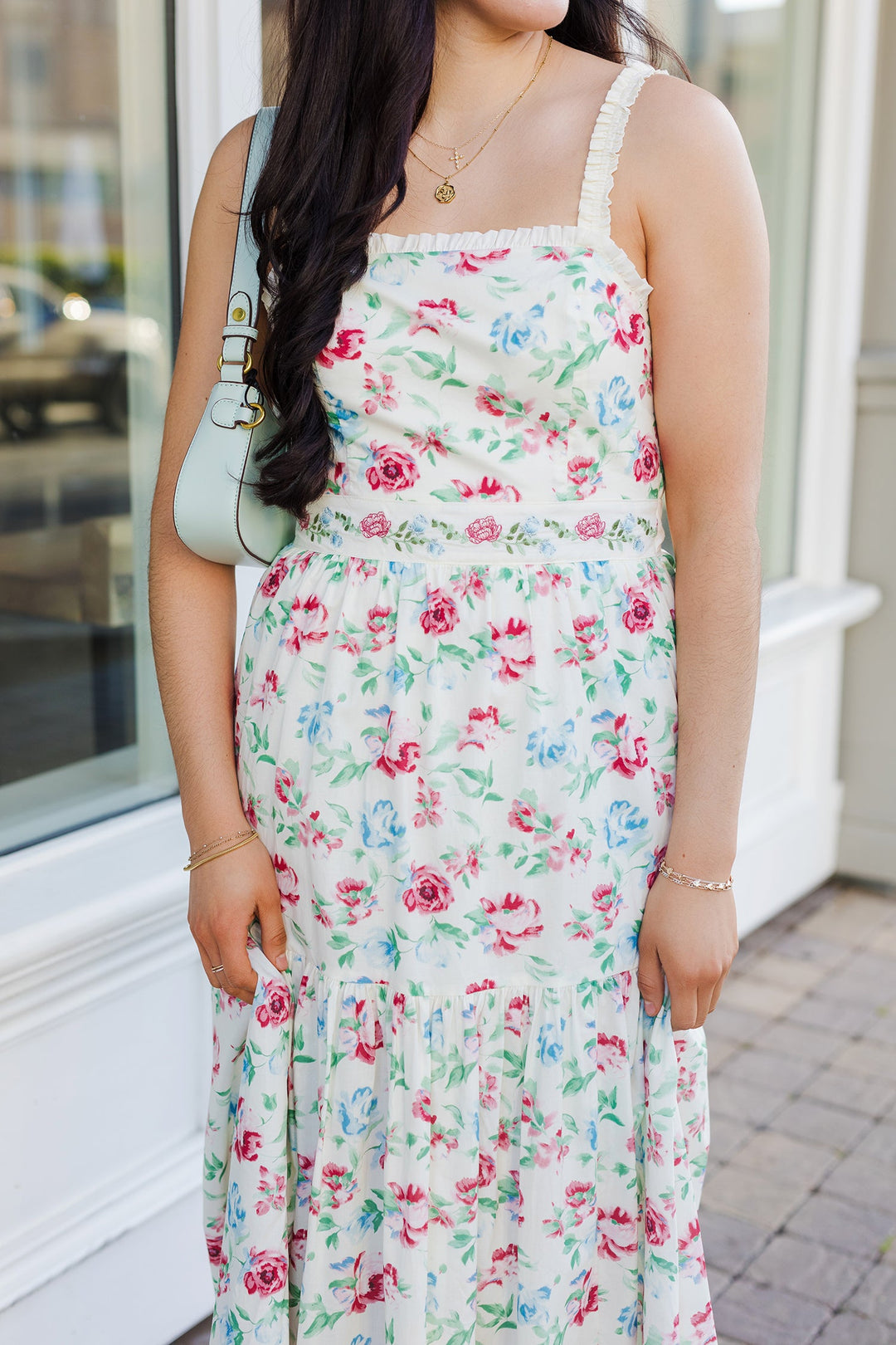 The Garden Glow Ruched Strap Midi Dress