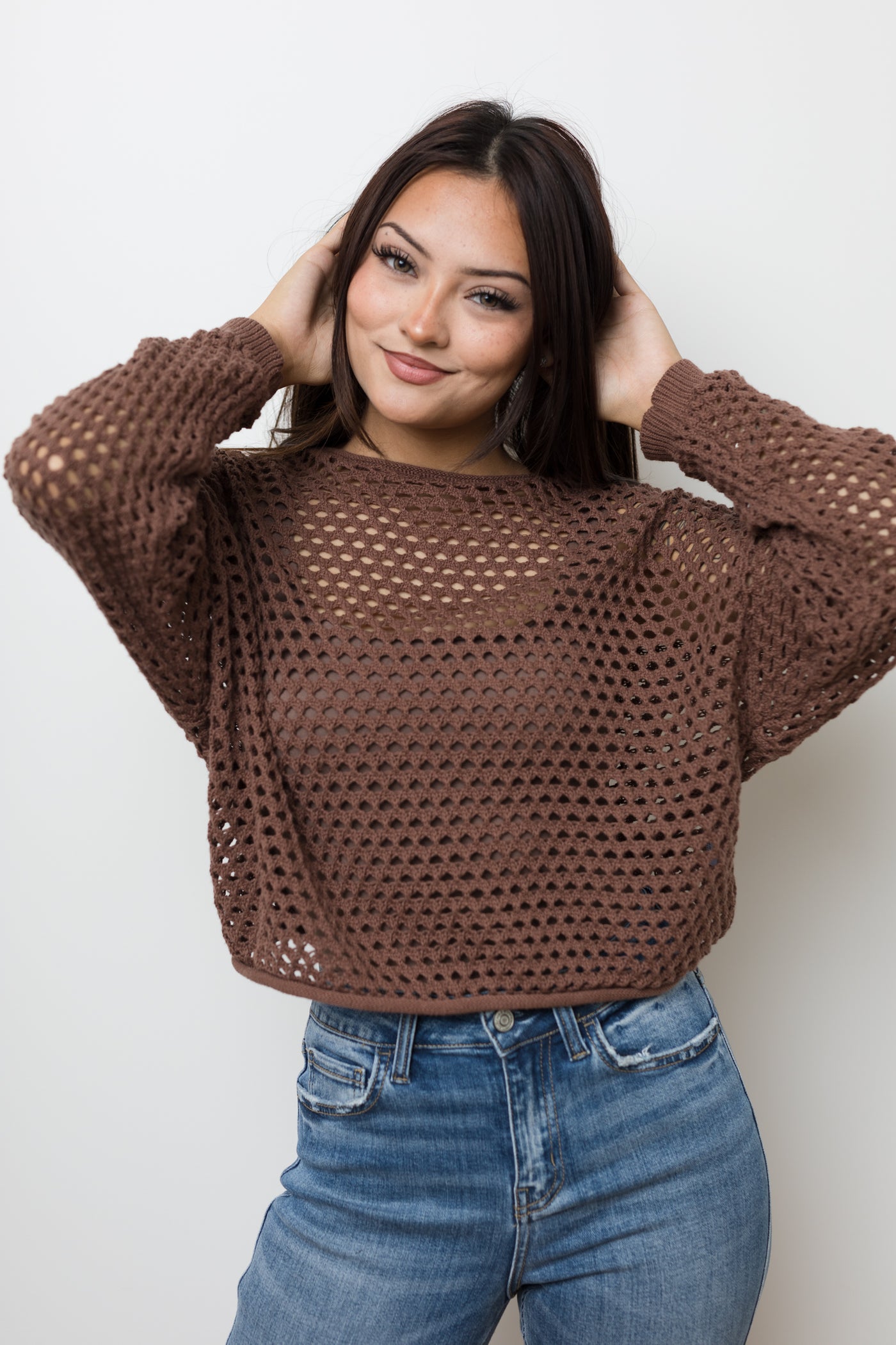The Safety Net Cocoa Crochet Knit Top