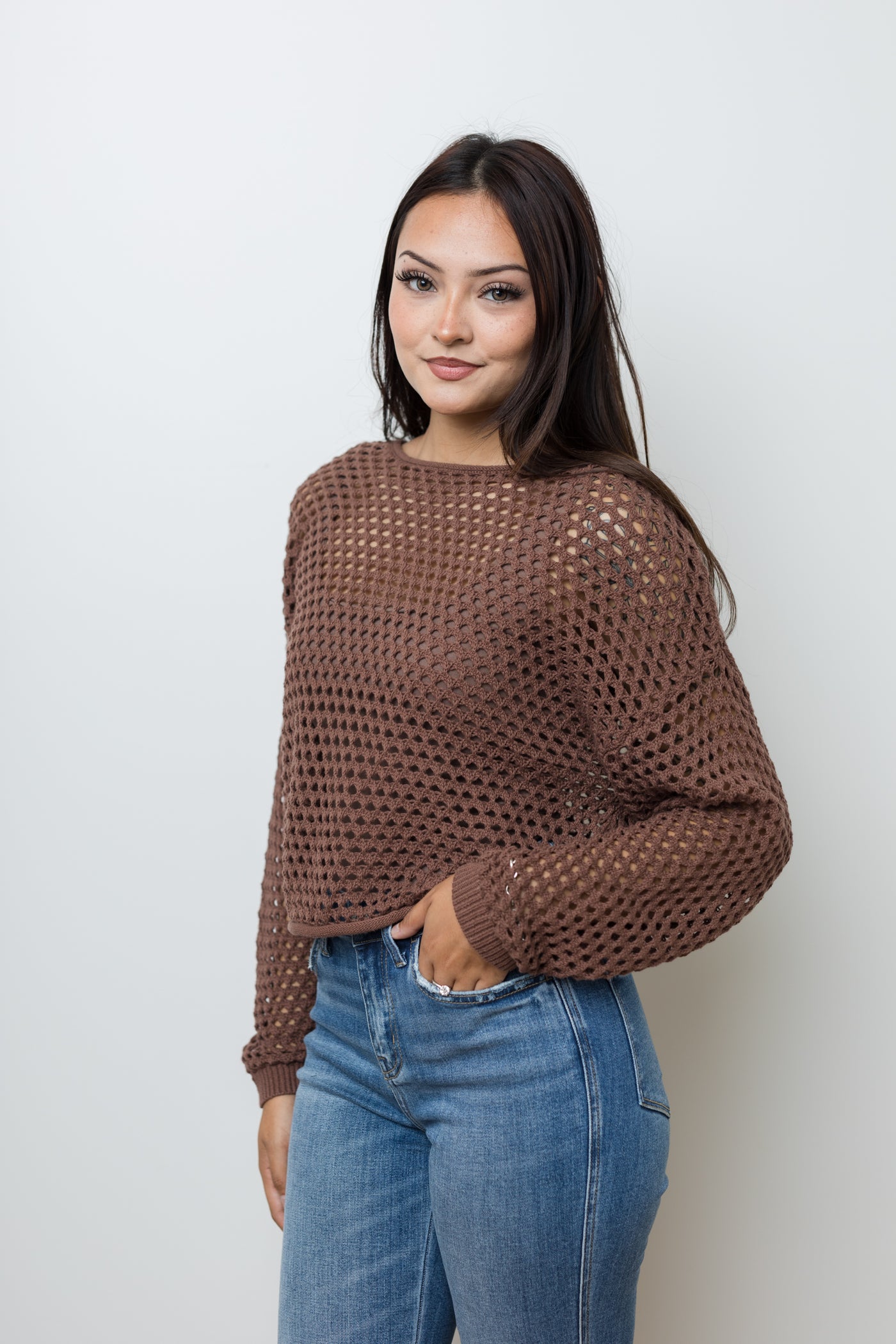 The Safety Net Cocoa Crochet Knit Top