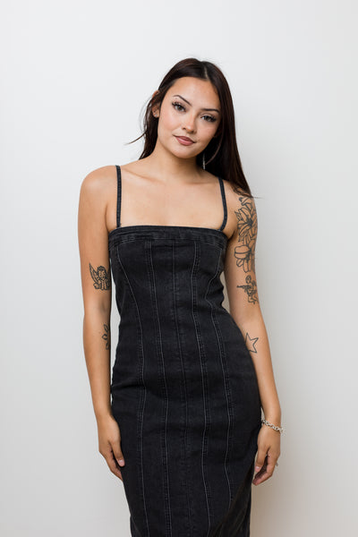 The Night Moves Washed Denim Midi Dress