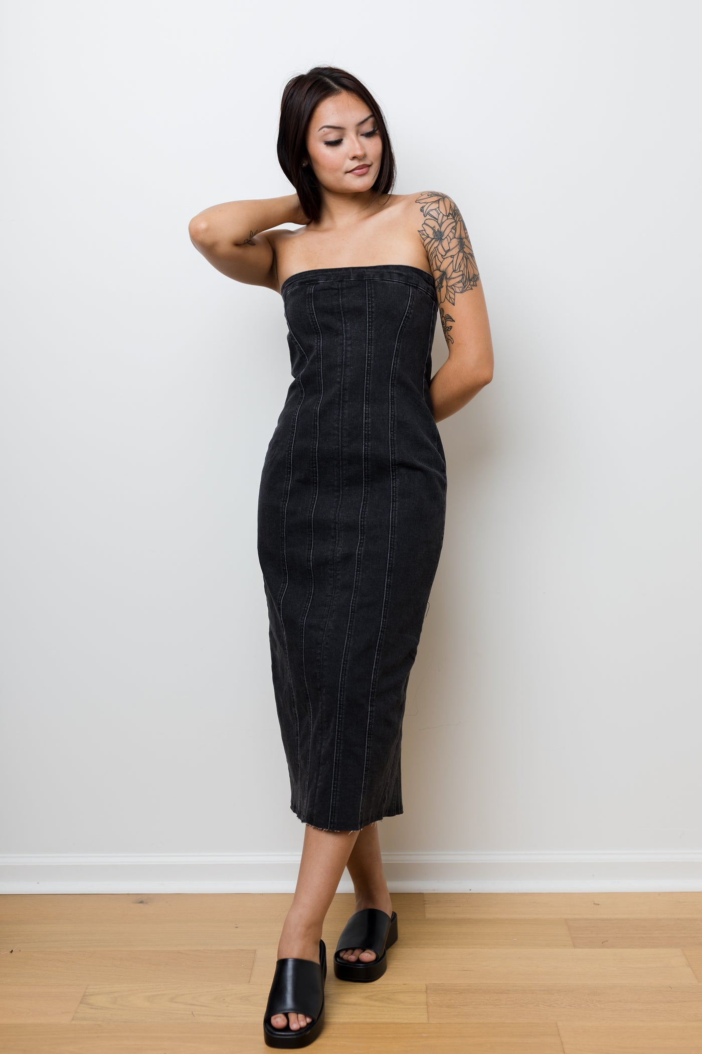 The Night Moves Washed Denim Midi Dress