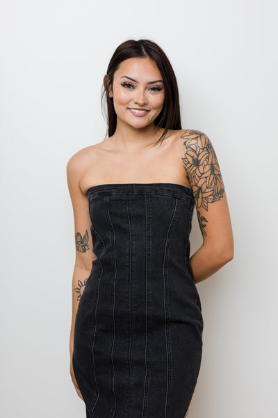 The Night Moves Washed Denim Midi Dress