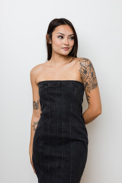 The Night Moves Washed Denim Midi Dress