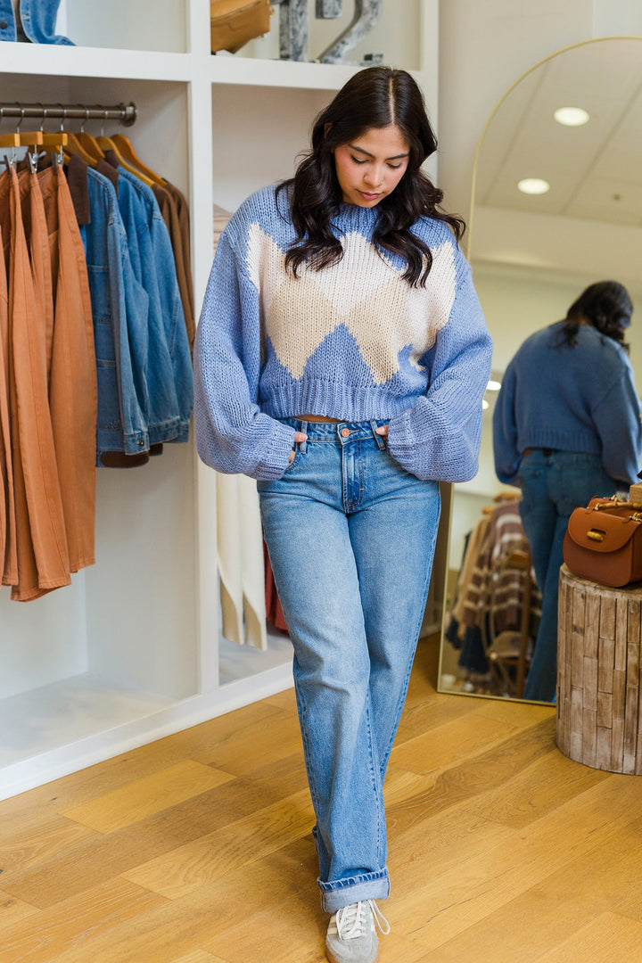 The Wait Fore It Argyle Cropped Sweater