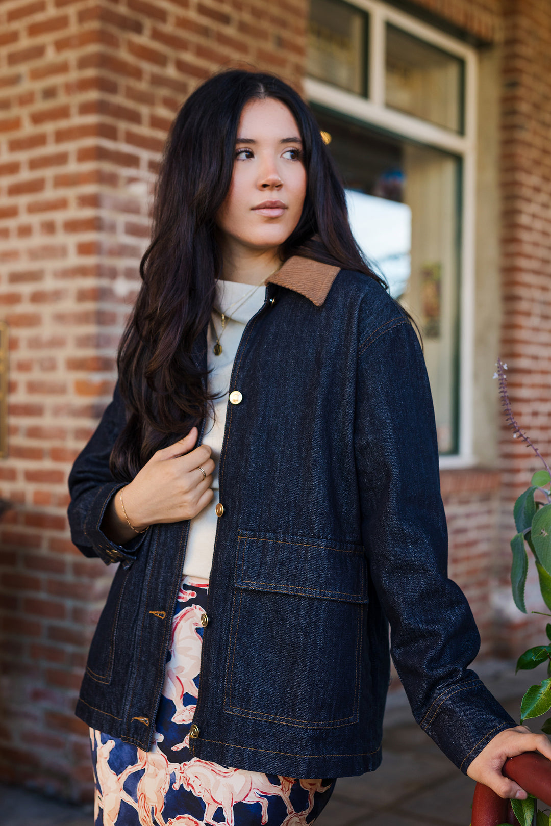 The Almost Famous Dark Wash Corduroy Collar Barn Jacket