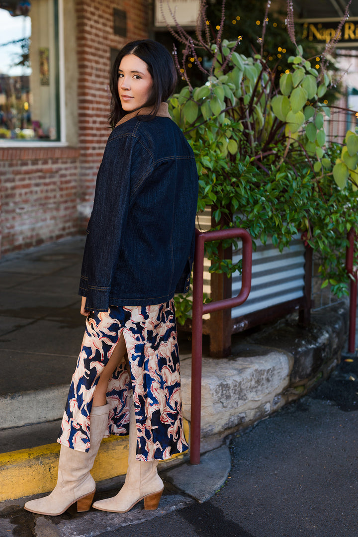 The Almost Famous Dark Wash Corduroy Collar Barn Jacket