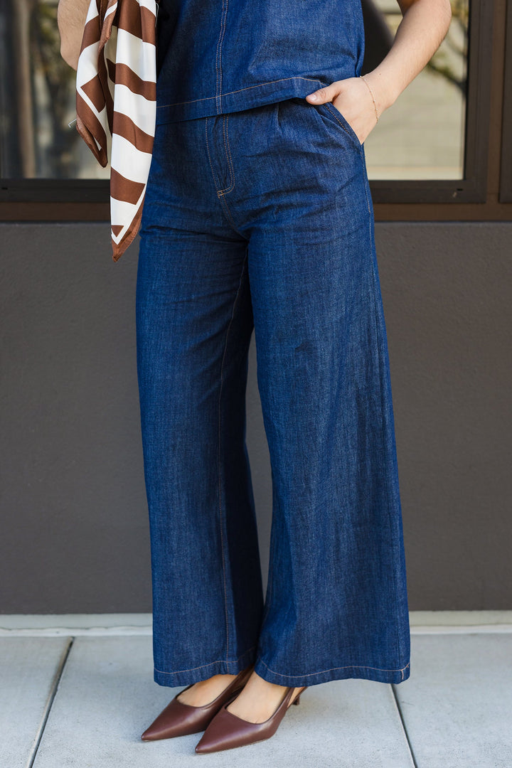 The Power Move High Waist Pleated Trouser Denim Pants