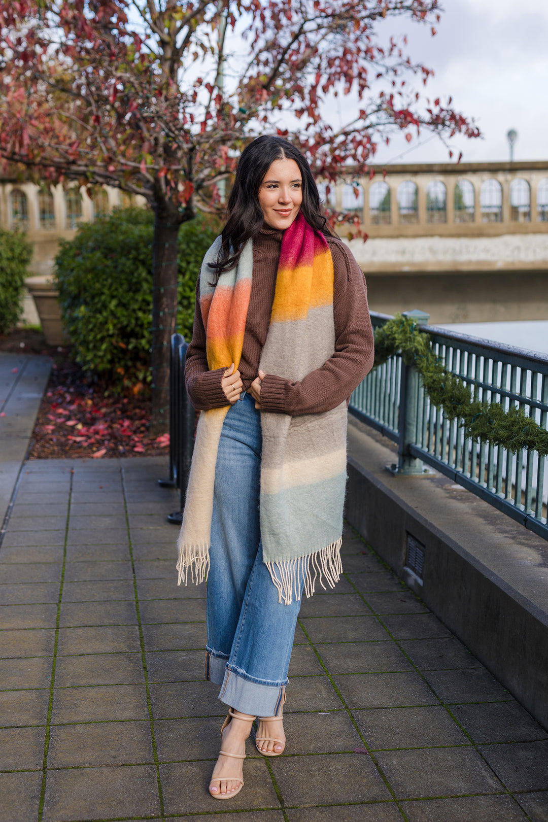 Color Block Faux Mohair Scarf