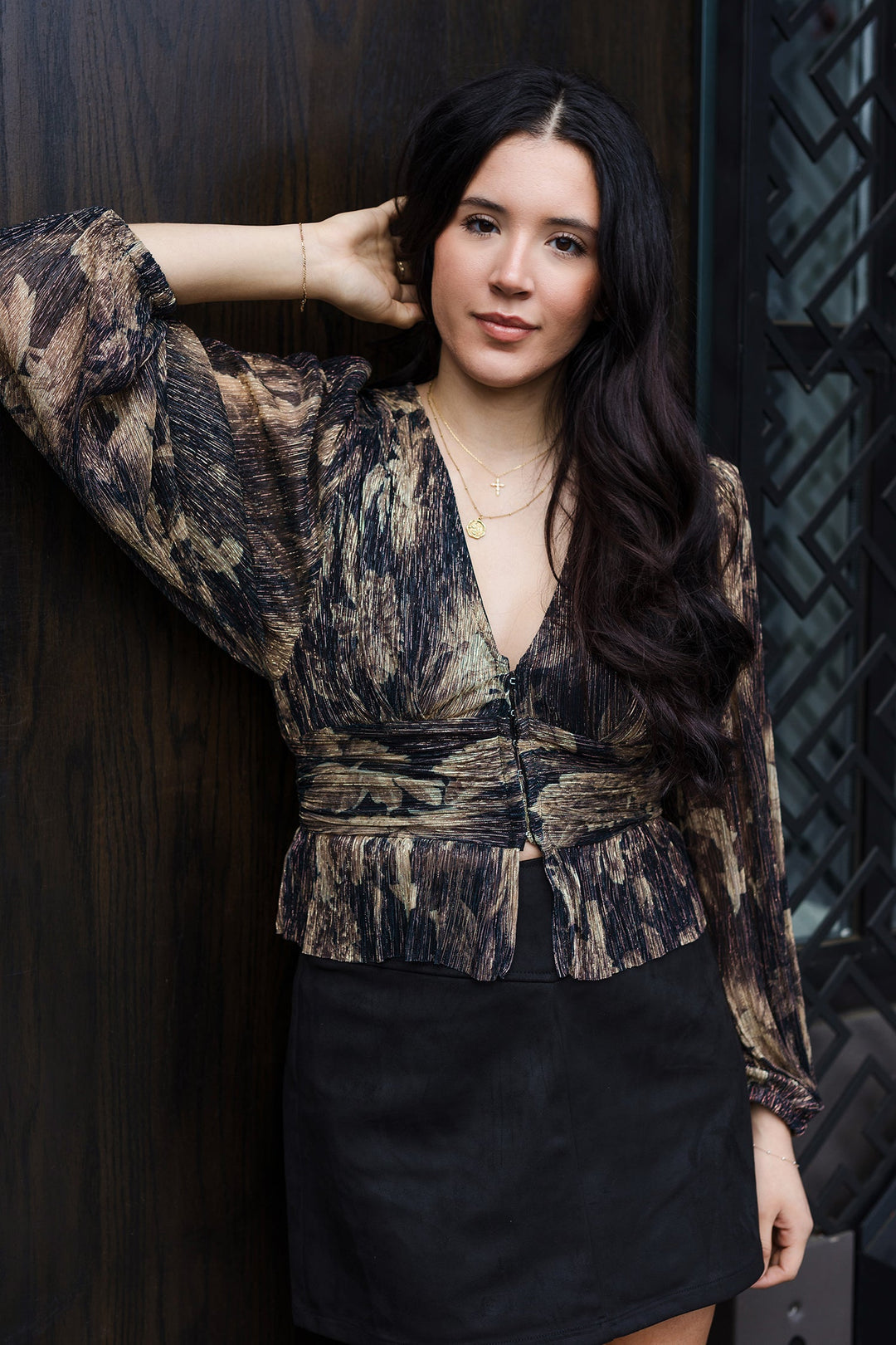 The Grains Of Time Plunging Raw Hem Blouse