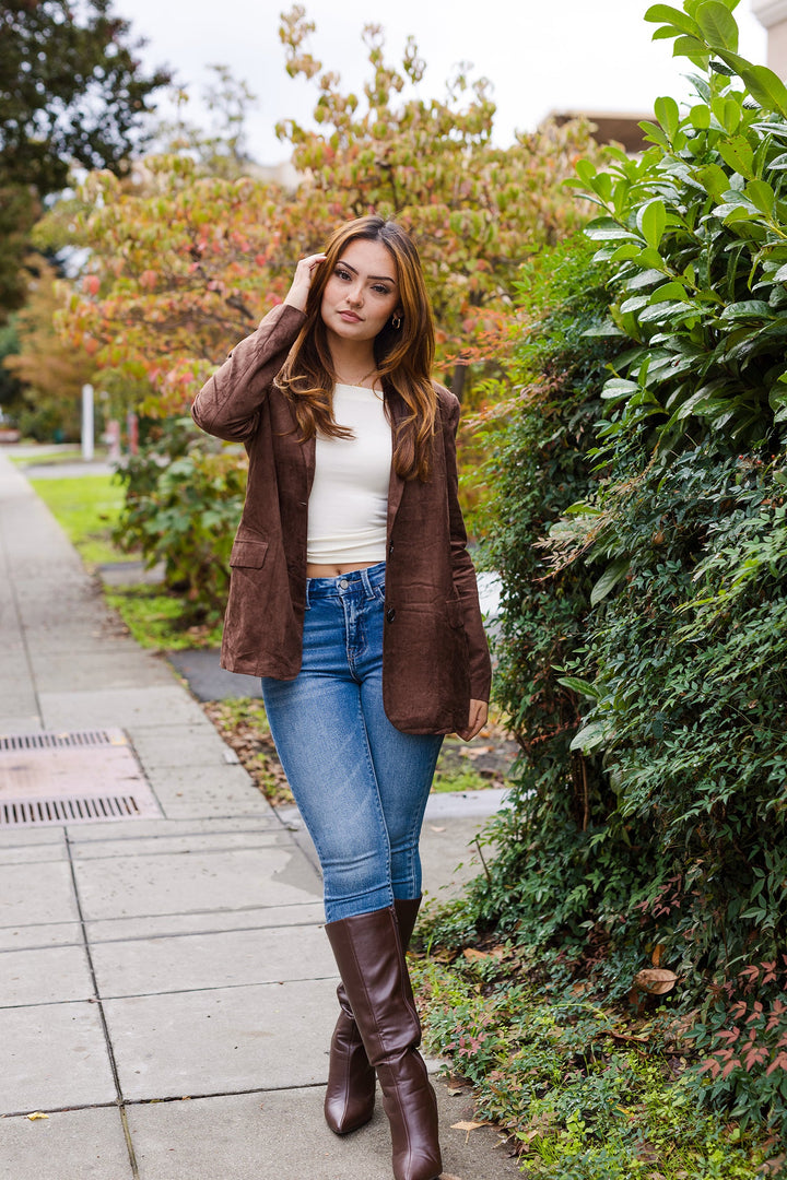 The DTLA Chocolate Brown Faux Suede Blazer