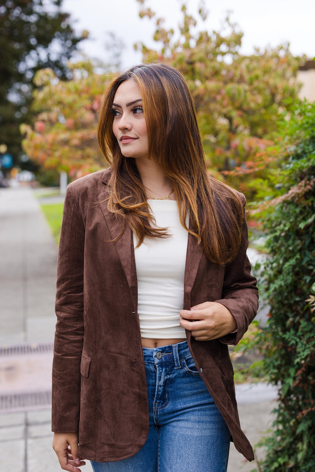 The DTLA Chocolate Brown Faux Suede Blazer
