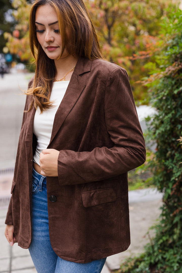 The DTLA Chocolate Brown Faux Suede Blazer