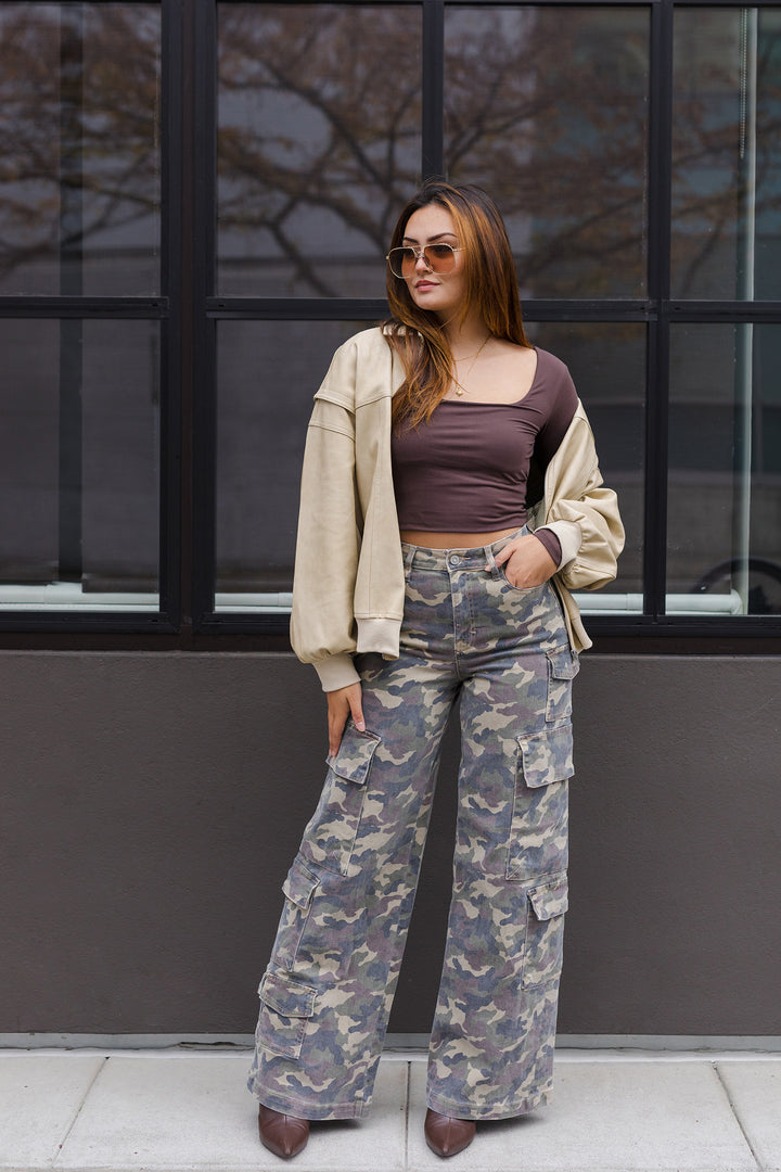 The Attention Grabber Camo Wide Leg Jeans by Hidden