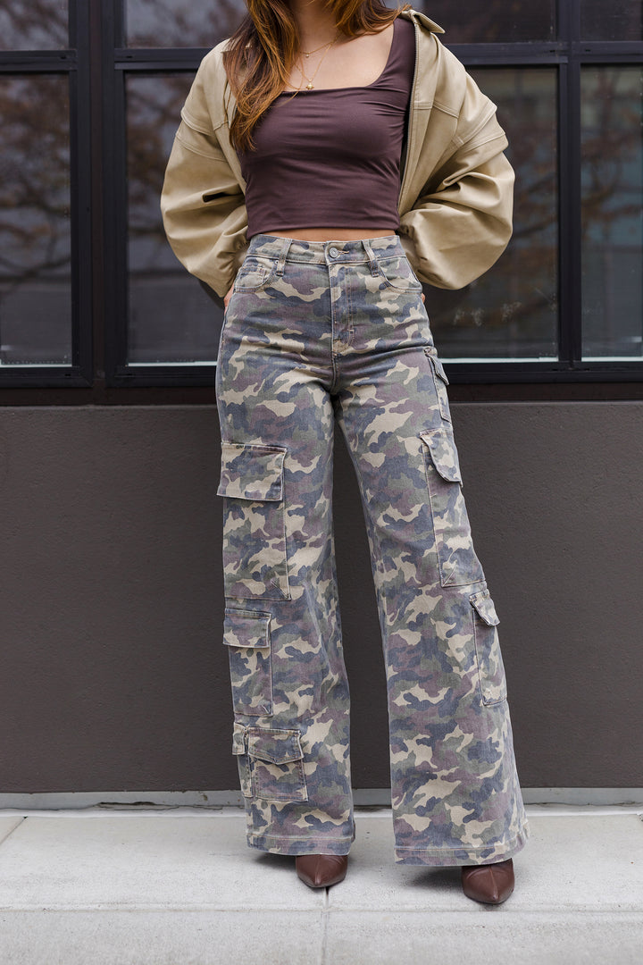 The Attention Grabber Camo Wide Leg Jeans by Hidden