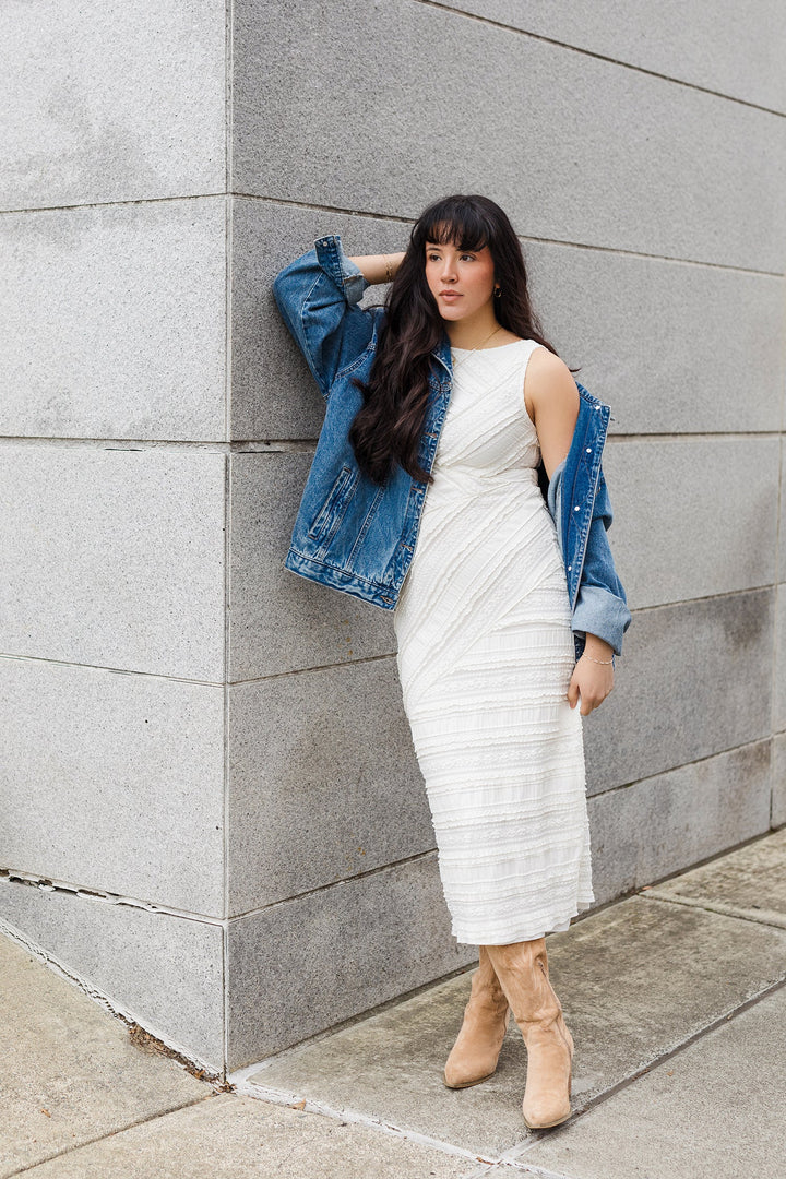 The In The Moment White Textured Maxi Dress