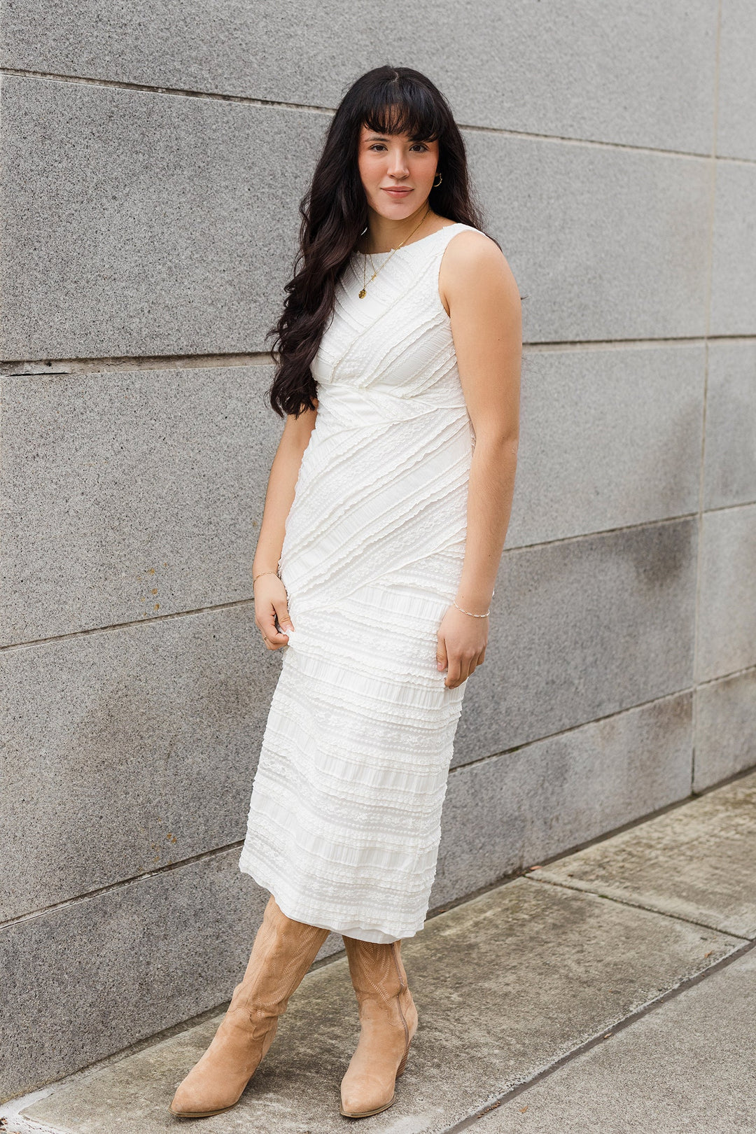 The In The Moment White Textured Maxi Dress