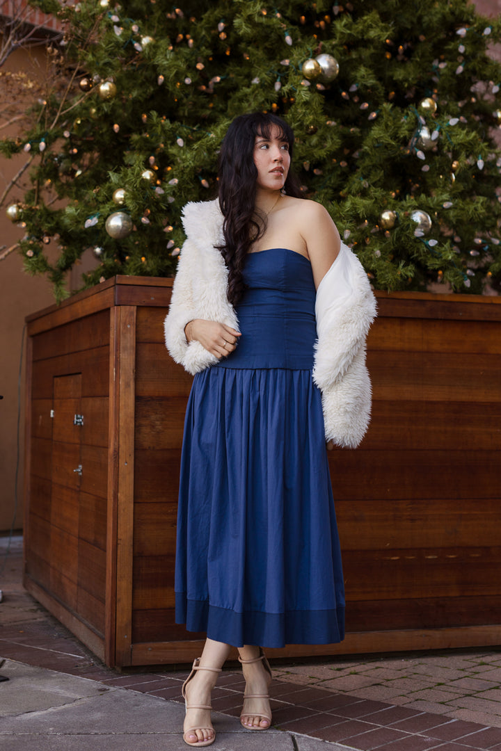 The First In Class Strapless Drop Waist Midi Dress