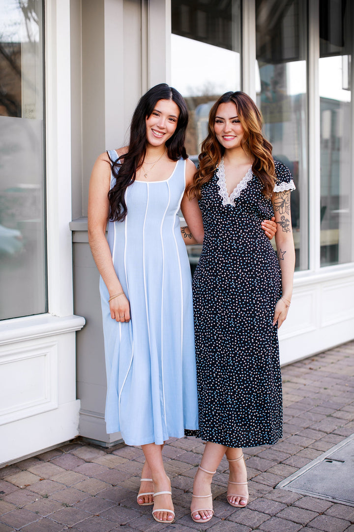The Midnight Romance Polka Dot Print Midi Dress