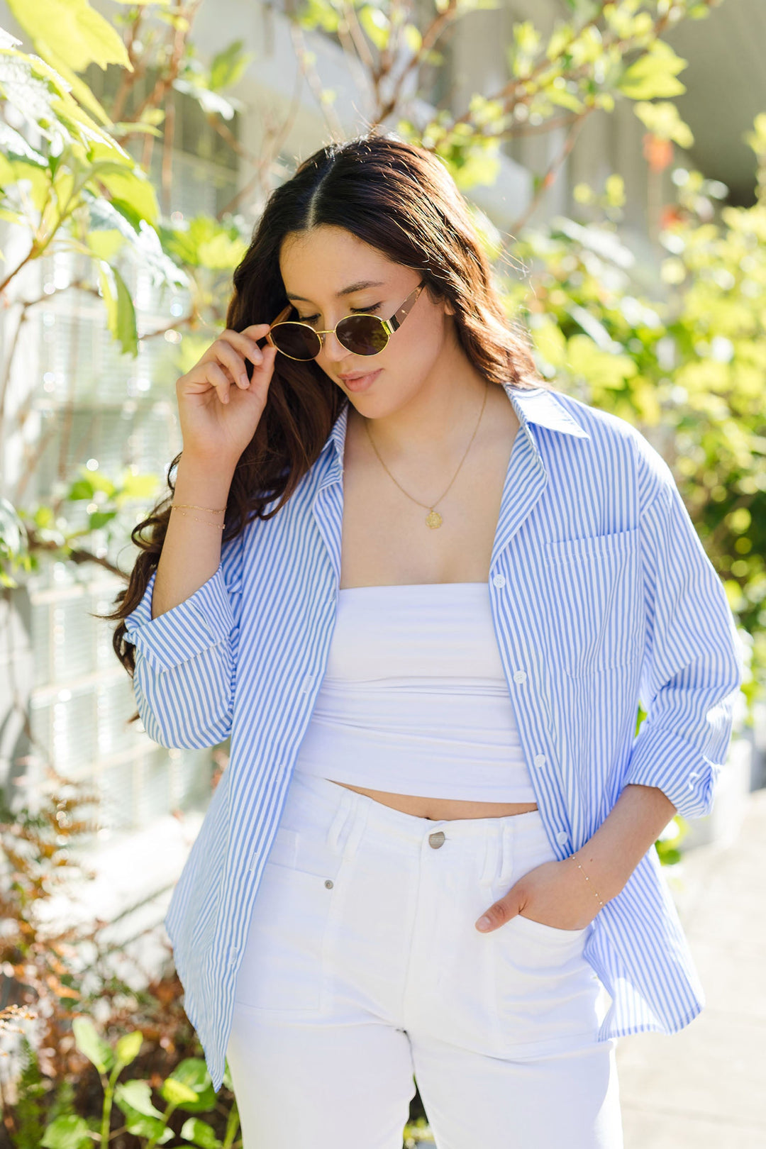 The Seaside Striped Poplin Button Front Shirt