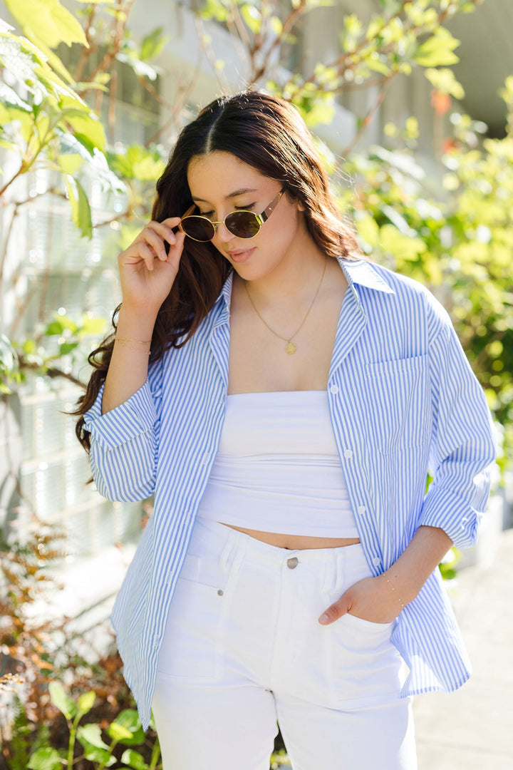 The Seaside Striped Poplin Button Front Shirt