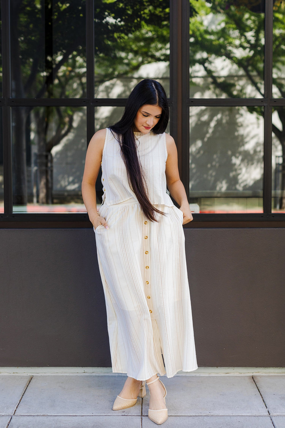The Summer Social Button Front Midi Skirt