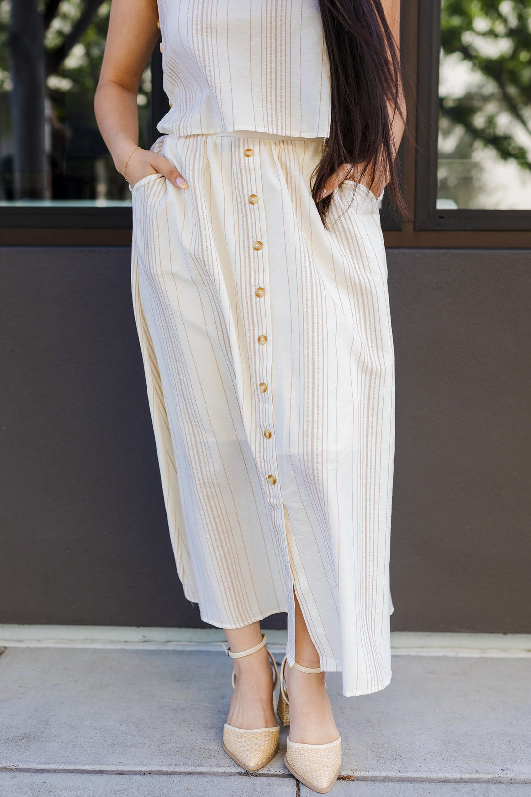 The Summer Social Button Front Midi Skirt