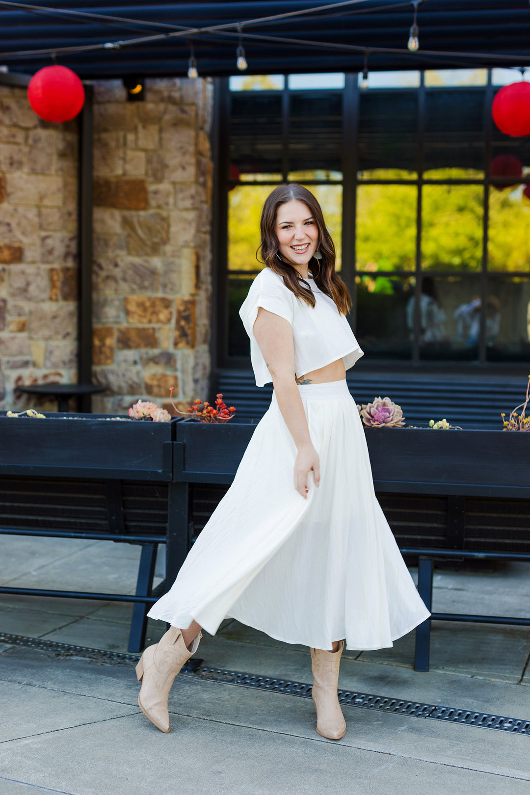 The Cassie Linen Two Piece Top & Midi Skirt Set