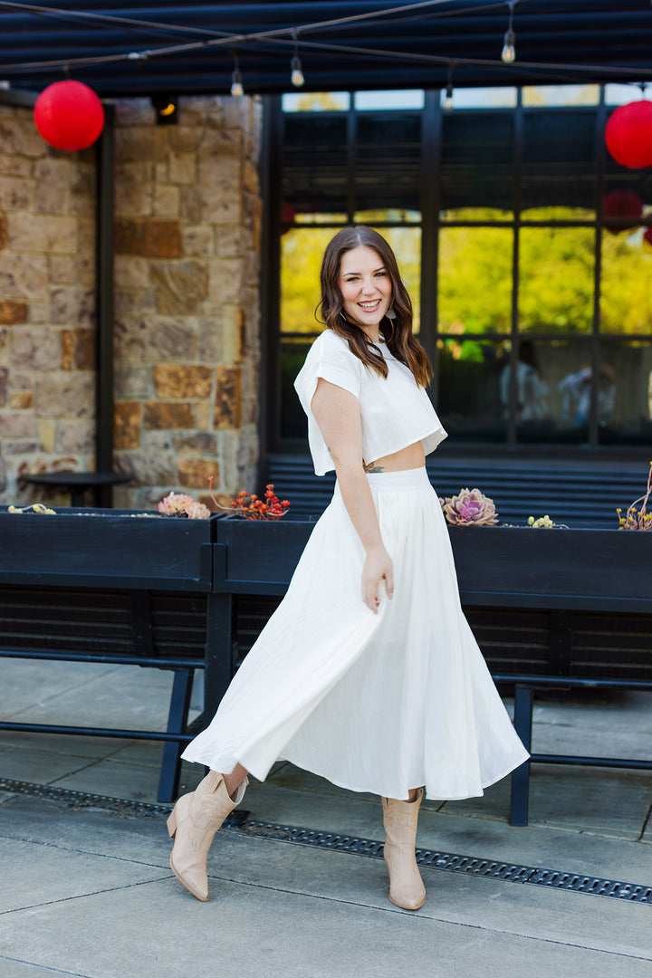 The Cassie Linen Two Piece Top & Midi Skirt Set