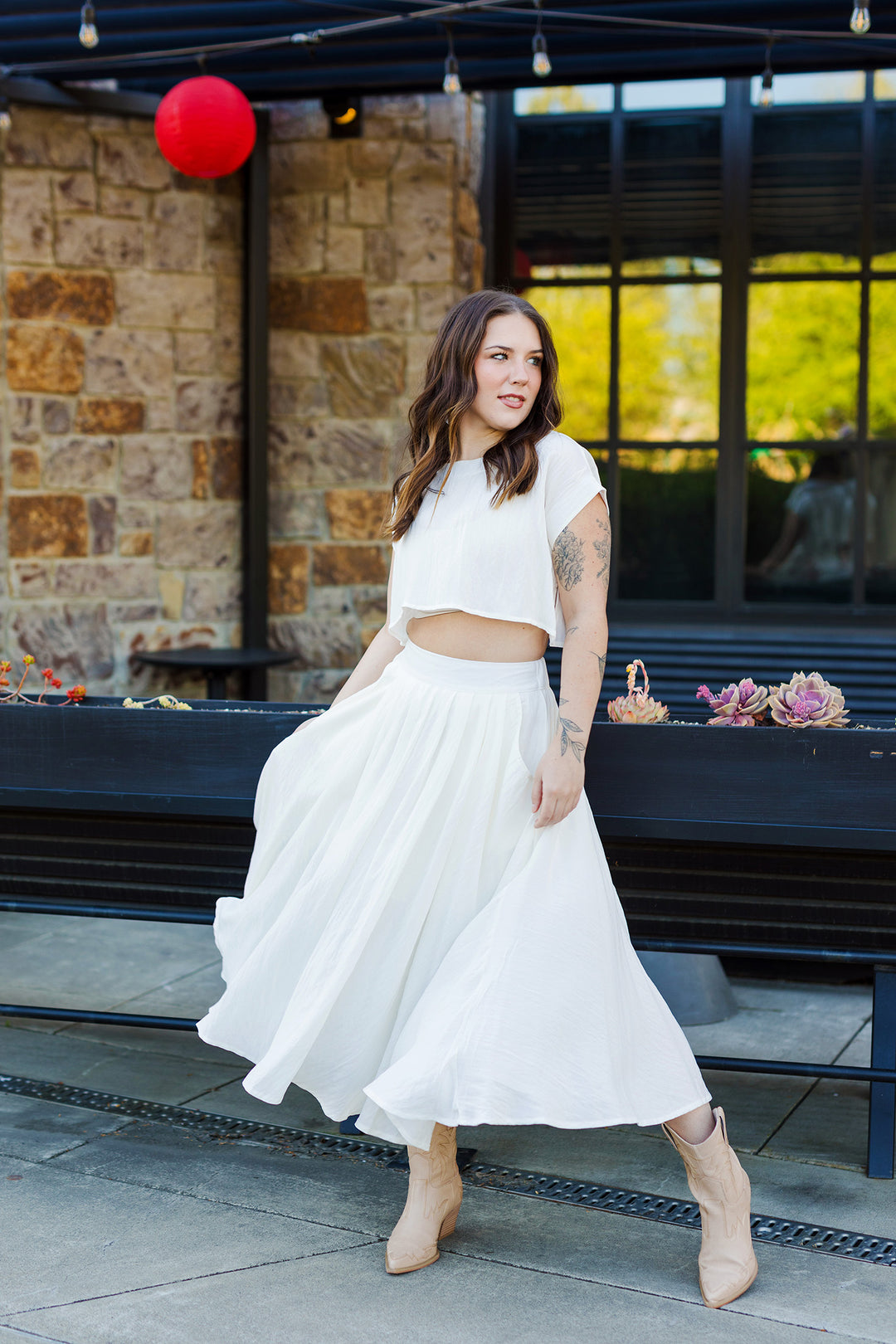 The Cassie Linen Two Piece Top & Midi Skirt Set