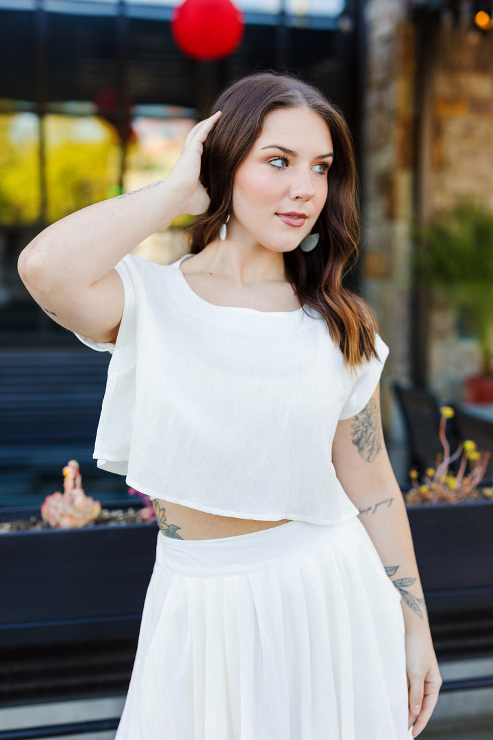 The Cassie Linen Two Piece Top & Midi Skirt Set