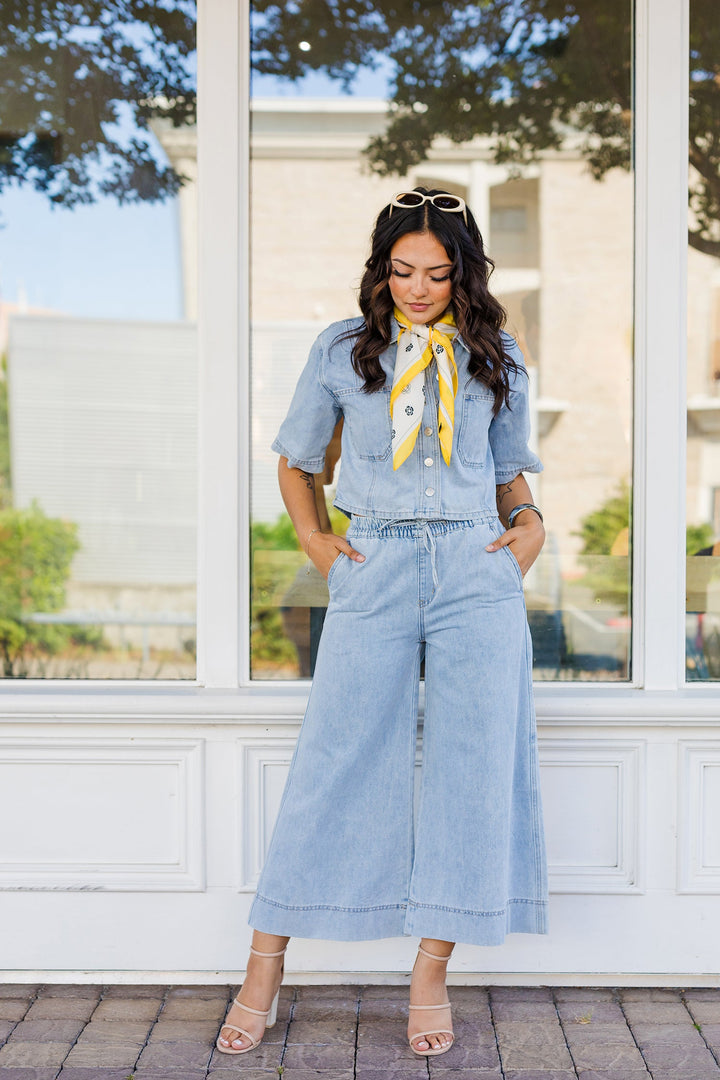 The Out To Sea Light Wash Denim Wide Leg Jeans