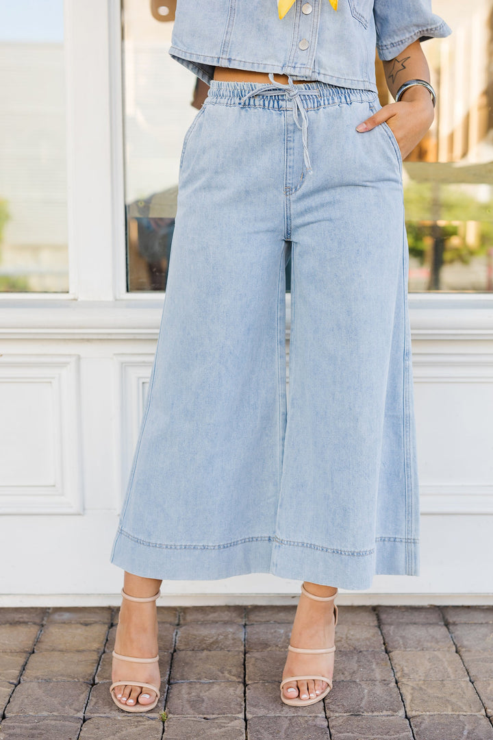 The Out To Sea Light Wash Denim Wide Leg Jeans