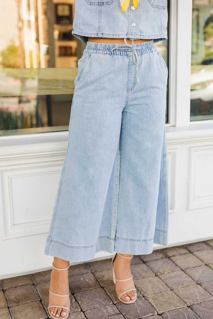 The Out To Sea Light Wash Denim Wide Leg Jeans