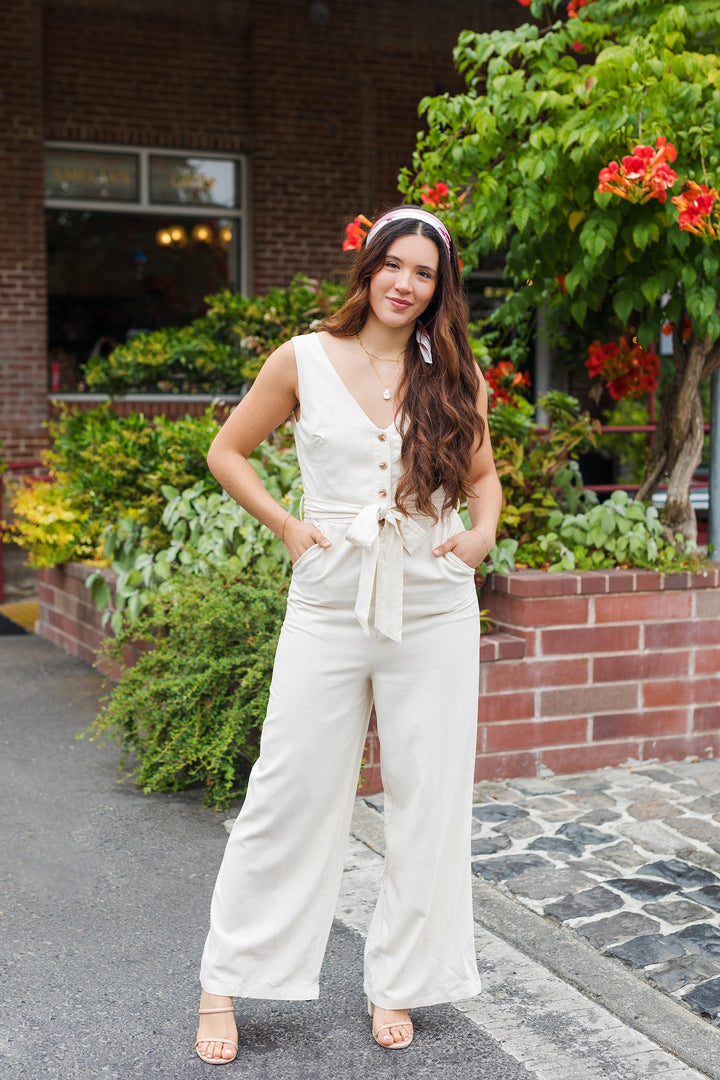 The Heaven Sent Button Down Linen Jumpsuit