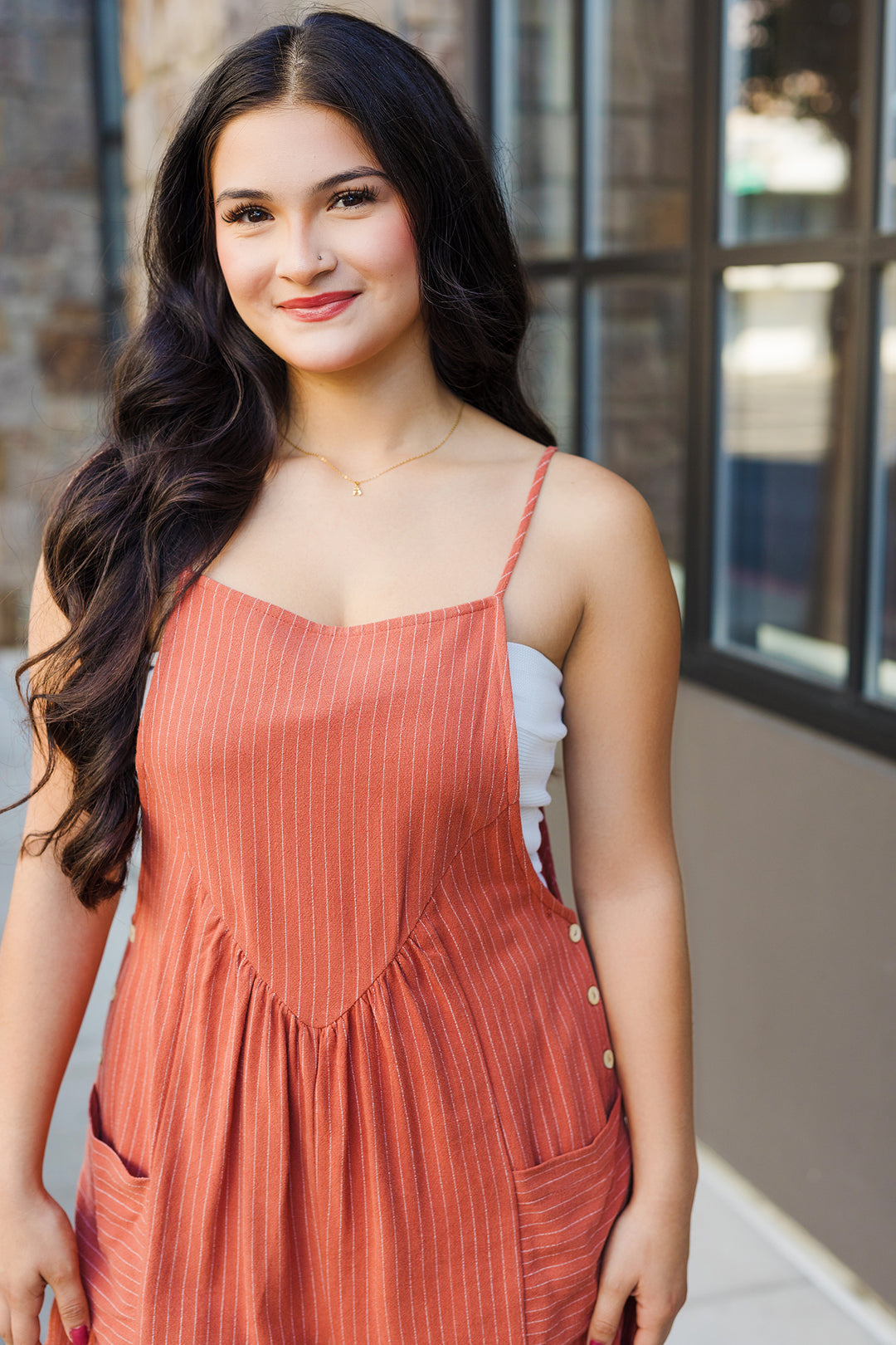 The Be Right Back Navy Striped Linen Romper