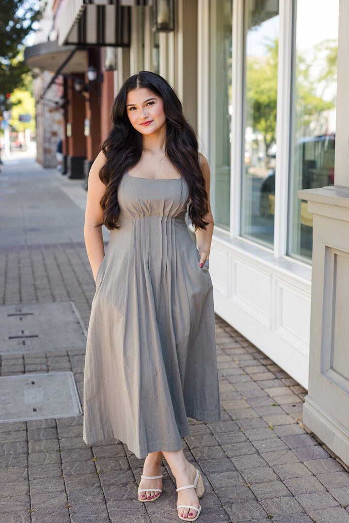The Moment In Thyme Cotton Midi Dress