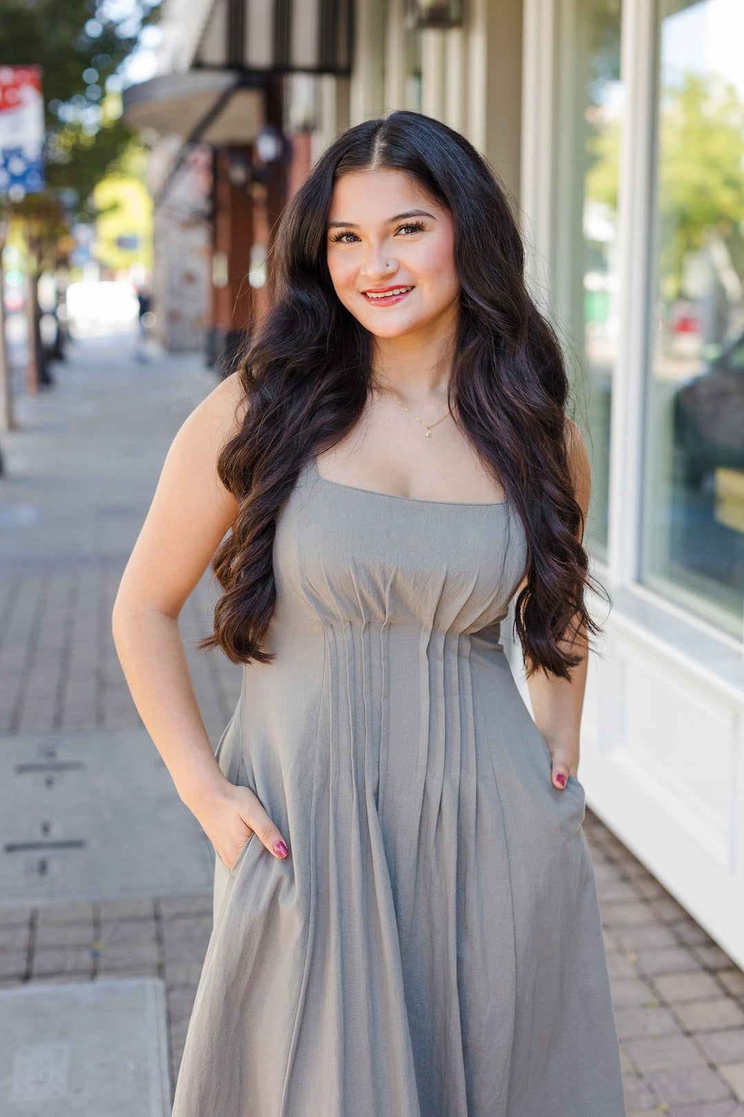 The Moment In Thyme Cotton Midi Dress