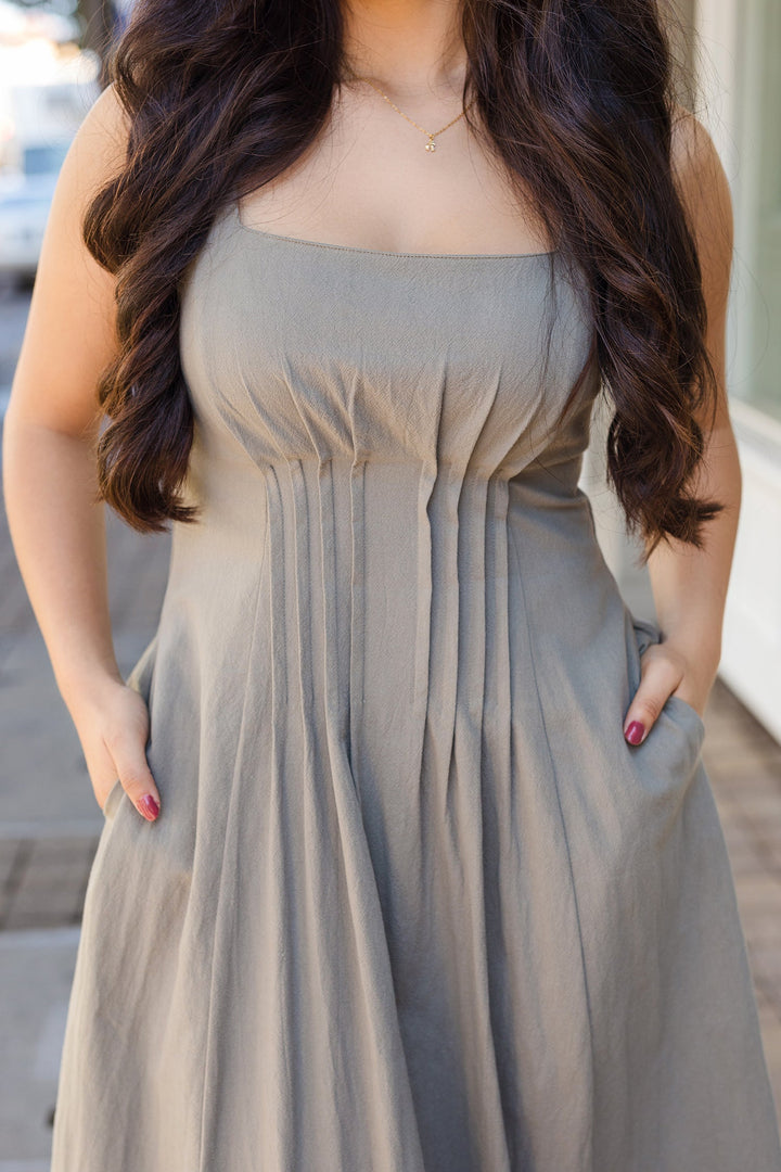 The Moment In Thyme Cotton Midi Dress