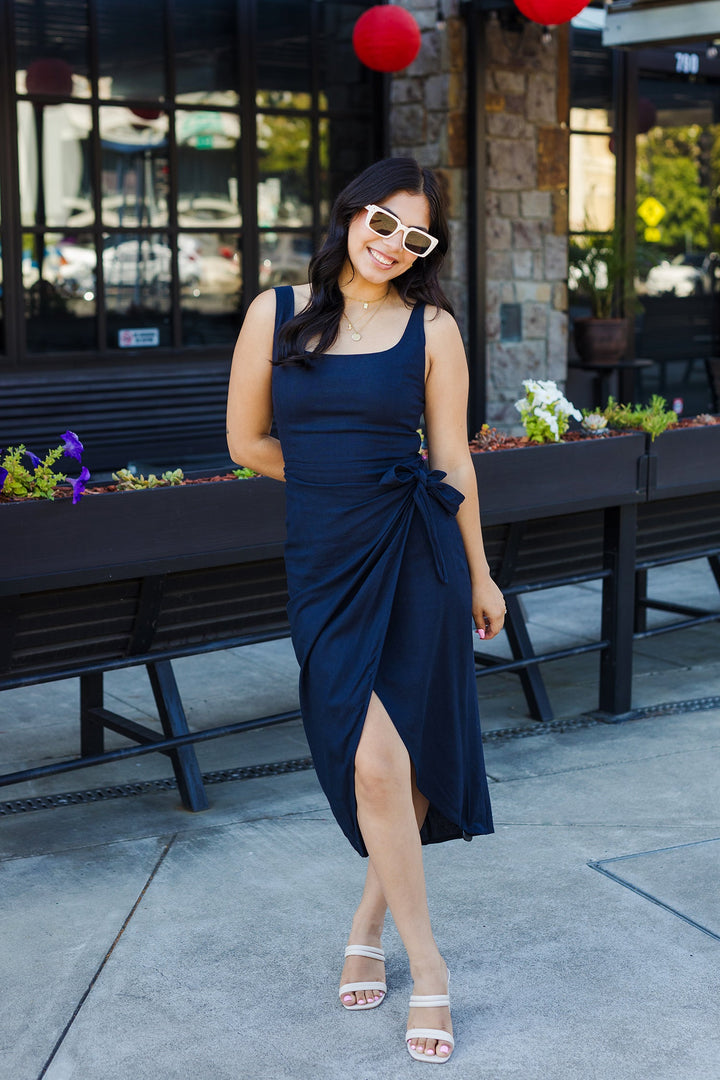 The Take Tulip Wrap Midi Dress