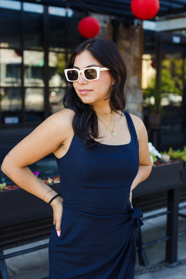The Take Tulip Wrap Midi Dress